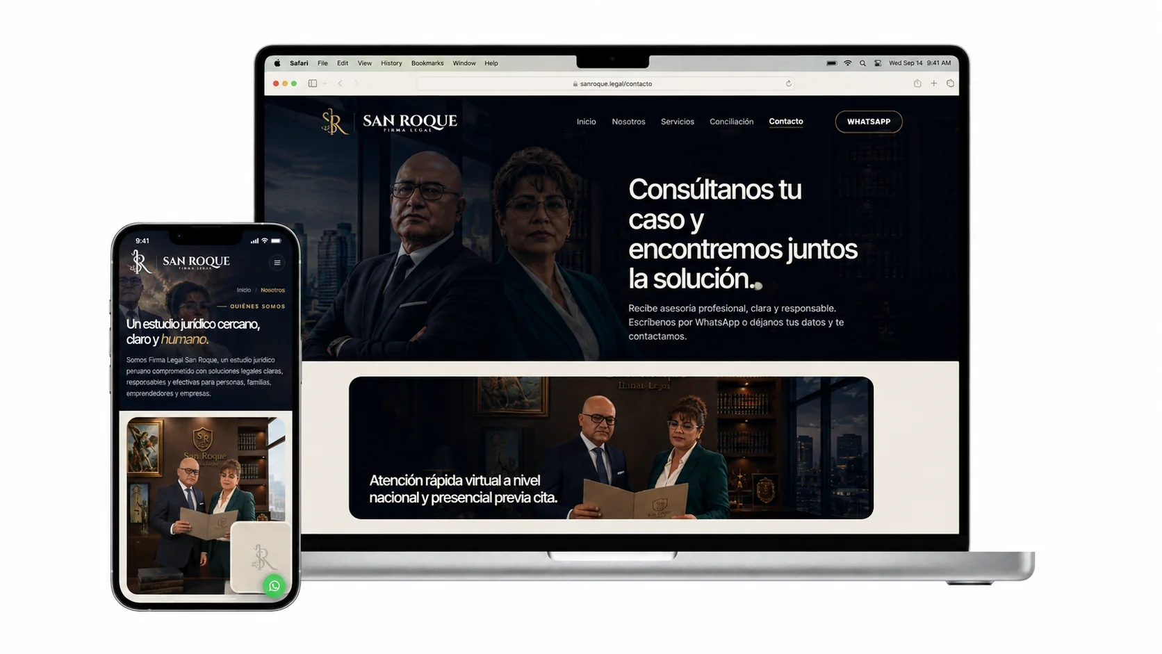 Pàgina de contacte de San Roque en escriptori i mòbil